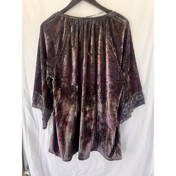 Style & Co Velvet Burnout Top 1X Crushed Lace Flare Sleeve Fairy Grunge Whimsy - Picture 5 of 10